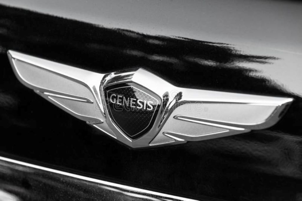 Close-up view of Genesis car logo symbolizing Hyundai’s luxury automotive brand