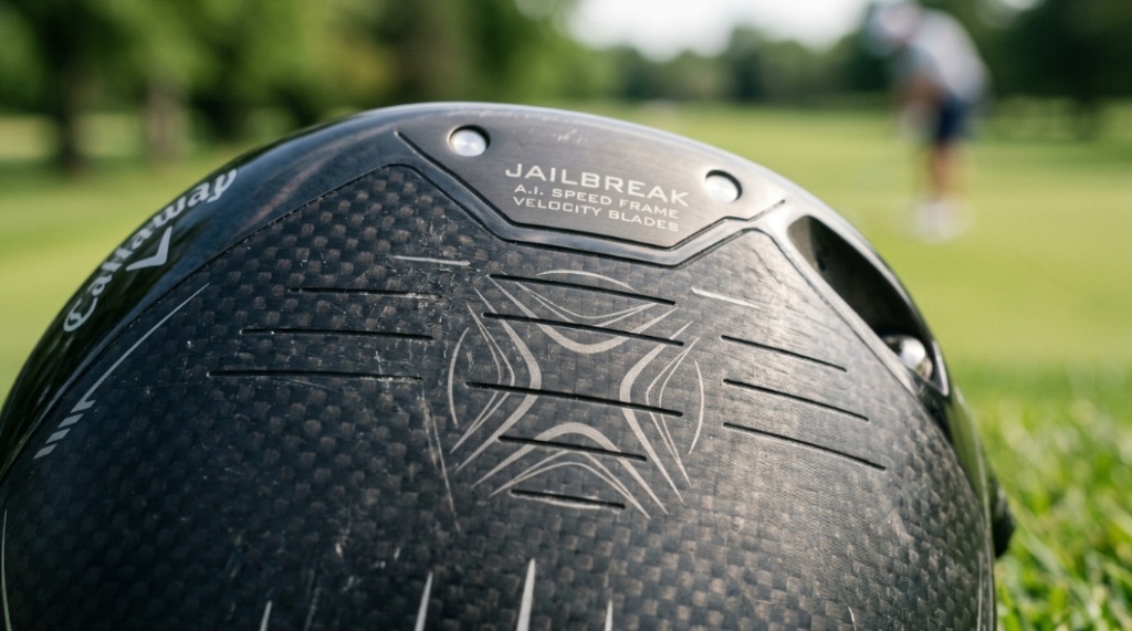 Close-up of a Callaway driver clubhead showing high-forgiveness technology.