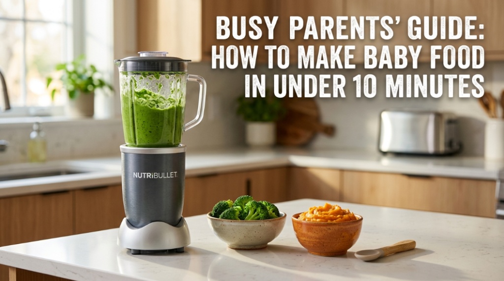 Parent blending banana puree for baby meal
