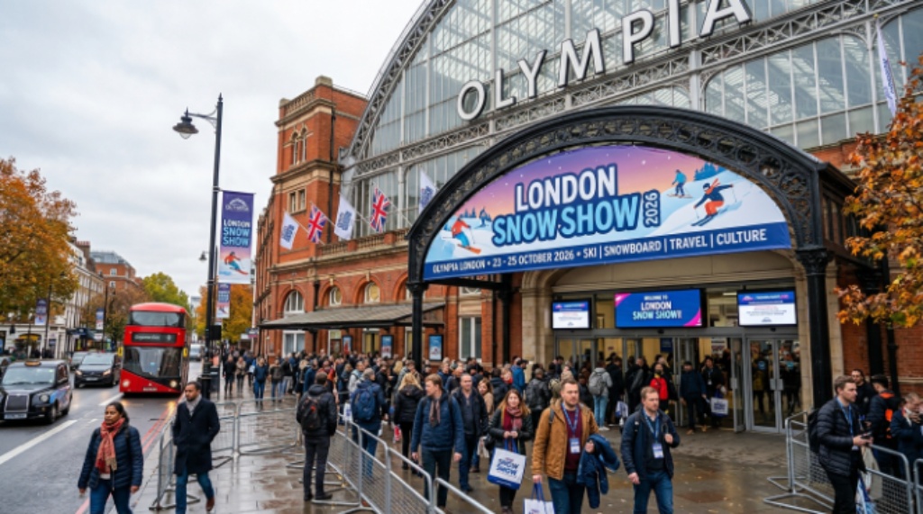 London Snow Show 2026 at Olympia London exterior entrance October