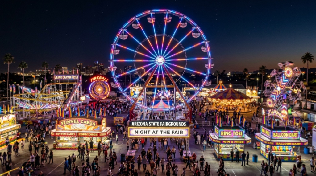 Ferris wheel and carnival rides at the Arizona State Fairgrounds