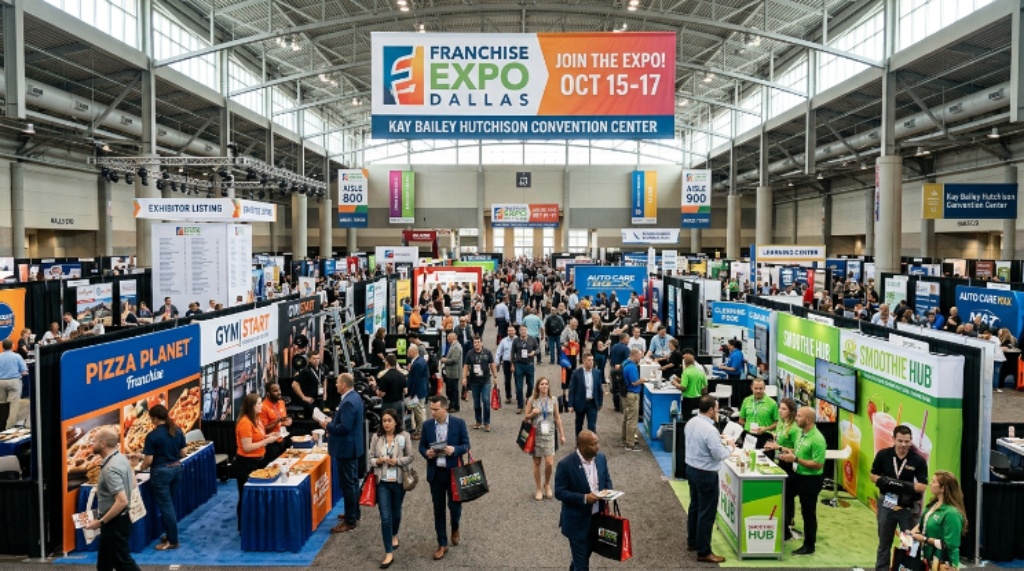 Franchise expo show floor with exhibitors and visitors at Kay Bailey Hutchison Convention Center Dallas
