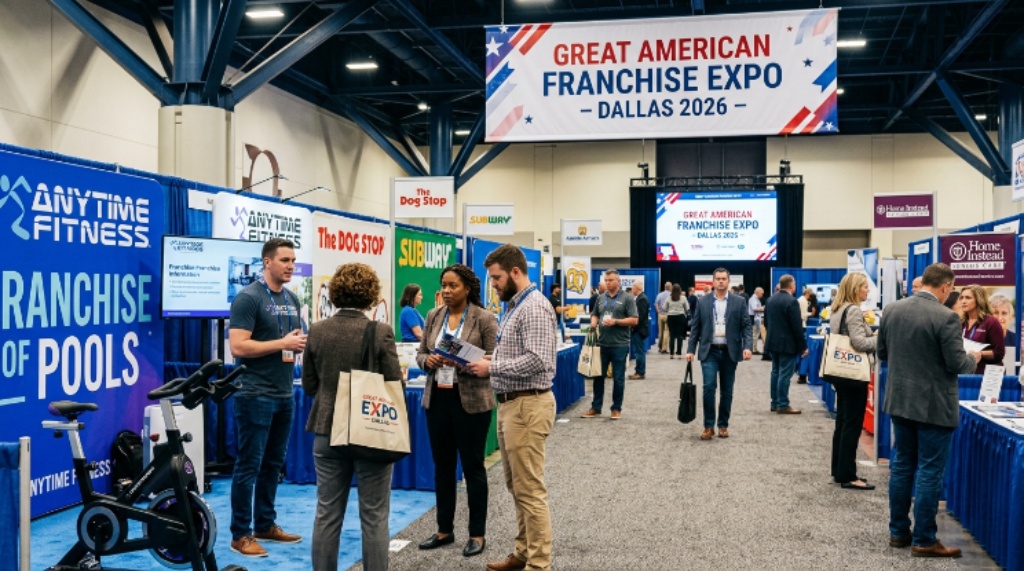 Attendees exploring franchise booths at the Great American Franchise Expo in Dallas 2026